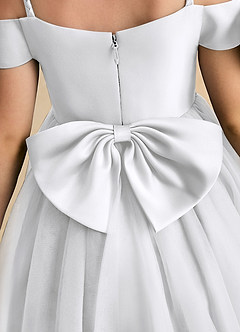 Azazie Amie Flower Girl Dresses White A-Line Off the Shoulder Matte Satin Dress image8