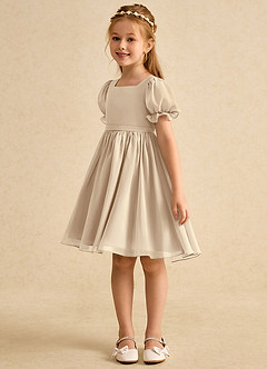 Azazie Jolie Blumenmädchenkleider A-Linie mit ärmel Chiffon Kleid Champagner image5