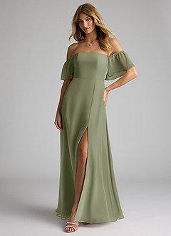 Azazie Sue Kleider zum Anprobieren zu Hause Wandelbar A-Linie Schulterfrei Chiffon Kleid Matcha image3
