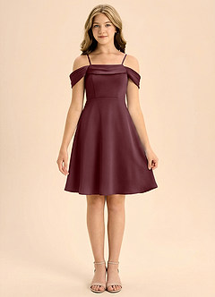Azazie Anselie Junior Abito A-Line in Raso Elasticizzato Plissettato Sangria image3