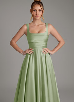 Azazie Azaria Robes de demoiselle d'honneur Robe Trapèze en Satin extensible Corset Vert Sauge image6