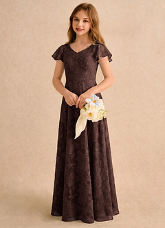 Azazie Narin Girls Formal Blumenmädchenkleider A-Linie mit ärmel Blumen-Burnout Kleid Ganache image4
