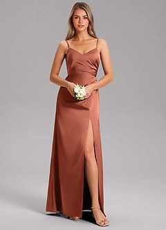 Azazie Azuree Bridesmaid Dresses Clay A-Line Pleated Stretch Satin Dress image3