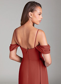 Azazie Amyra Bridesmaid Dresses Terracotta Sheath Off the Shoulder Chiffon Convertible Dress image8