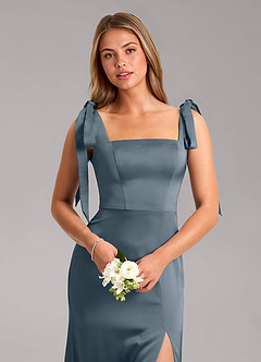 Azazie Frostine Bridesmaid Dresses Twilight A-Line Bow Stretch Satin Dress image4
