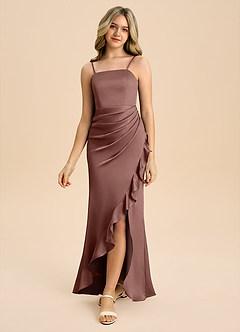 Azazie Buzzy Junior Robe Fourreau en Satin extensible Plissée Expresso image5