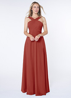 Azazie Kaleigh Brautjungfernkleider A-Linie Plissee Chiffon Kleid Terrakotta image1