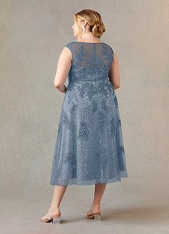 Azazie Flynn Mère de la mariée Robes Robe Trapèze en Tulle Col bateau dentelle Violet Crépusculaire image9