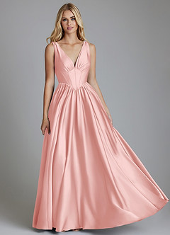 Azazie Delmie Bridesmaid Dresses Powder Pink A-Line Corset Stretch Satin Dress image1