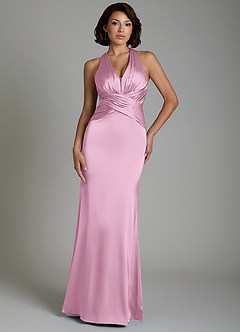 Azazie Maya Bridesmaid Dresses Candy Pink Mermaid Pleated Stretch Satin Dress image1