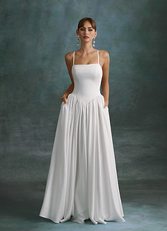 Azazie Gayle Robes de mariée Robe Trapèze en Crêpe Dos Satin Bustier Blanc De Diamant image2