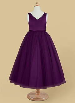 Azazie Marybell Flower Girl Dresses Grape A-Line Bow Tulle Dress image5