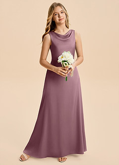 Azazie Kiki Junior Amethyst A-Line Bow Stretch Satin Dress image3