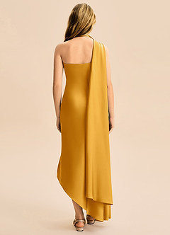 Azazie Briony Junior Butterscotch Sheath Pleated Stretch Satin Dress image2