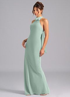 Azazie Velli Bridesmaid Dresses Agave Mermaid High Neck Chiffon Dress image1
