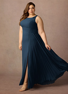 Azazie Galvan At-home Try On Dresses Dark Navy A-Line Sequins Chiffon Dress image8