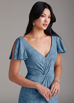 Azazie Soren Bridesmaid Dresses Steel Blue A-Line Pleated Floral Burnout Dress image6