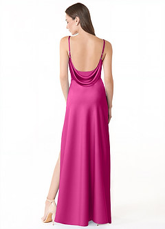 Azazie Alaija Bridesmaid Dresses Fuchsia Mermaid Side Slit Stretch Satin Dress image4