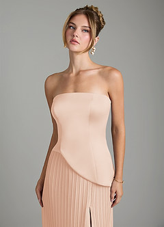 Azazie Tierney Robes de demoiselle d'honneur Robe Trapèze Convertible en Mousseline de soie Sans bretelles Rose Anglais image3