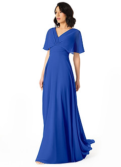 Azazie Pamela Bridesmaid Dresses Royal Blue A-Line V-Neck Pleated Chiffon Dress image3