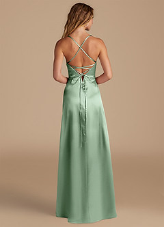 Azazie Mei Bridesmaid Dresses Matcha A-Line Metallic Satin Dress image5