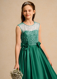 Azazie Candy Girl Flower Girl Dresses Emerald Ball-Gown Bow Matte Satin Dress image1