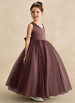 Azazie Peanut Blumenmädchenkleider A-Linie Riemen Tüll Kleid Espresso image2