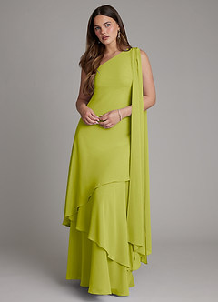 Azazie Monique Bridesmaid Dresses Lemongrass A-Line One Shoulder Chiffon Dress image1