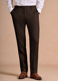 front Wesley Marron Foncé Pantalon habillé en lin mélangé