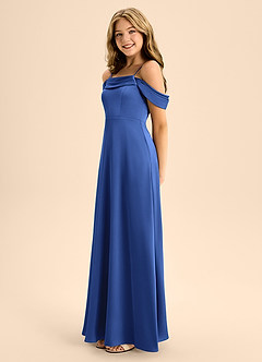 Azazie Anselie Junior Vestido de Azul Real de Satén Elástico de Corte En A con Vestidos sin tirantes image6
