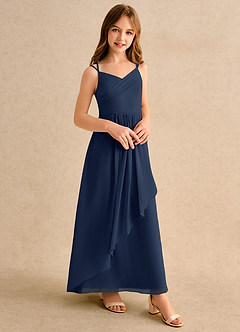 Azazie Zaida Junior Formal Flower Girl Dresses Dark Navy A-Line Pleated Chiffon Dress image5