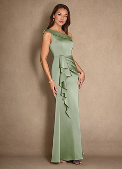 Azazie Hamptons Mother of the Bride Dresses Dusty Sage A-Line Pleated Stretch Satin Dress image3