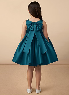 Azazie Bo Peep Final Sale Ink Blue A-Line Bow Matte Satin Dress image4