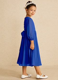 Azazie Lolo Abiti da Ragazza di Fiori Abito A-Line in Chiffon Con Maniche Blu Reale image4