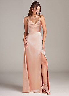 Azazie Sarella Bridesmaid Dresses English Rose A-Line with Pockets Metallic Satin Dress image3
