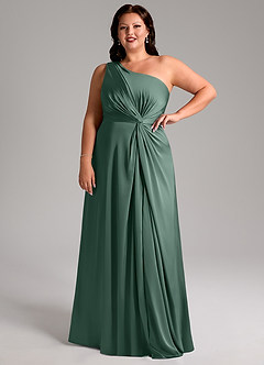 Azazie Brooke Brautjungfernkleider A-Linie One-Shoulder Stretch-Satin Kleid Eukalyptus image12