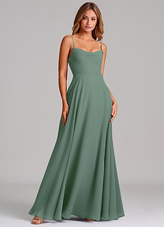 Azazie Elle Brautjungfernkleider A-Linie Plissee Chiffon Kleid Eukalyptus image3