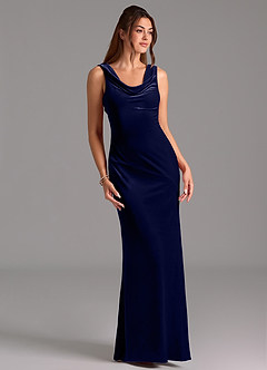 Azazie Rylina Robes de demoiselle d'honneur Robe Sirène en velours Arc Bleu Marine Foncé image3
