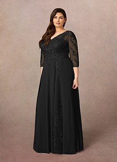 Azazie Noella Mother of the Bride Dresses Black A-Line V-Neck Lace Chiffon Dress image10
