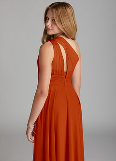 Azazie Charlize Junior Paprika A-Line Mesh Dress image5