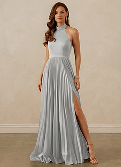 Christian Siriano Bridal for Azazie 1007 Brautjungfernkleider A-Linie Plissee Stretch-Satin Kleid Silber image1