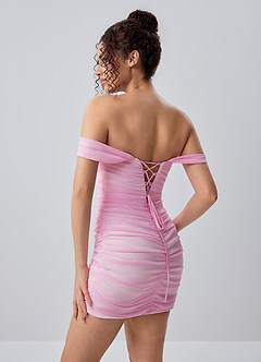 Menaphilo Pink Off-Shoulder Tulle Bodycon Mini Dress image2