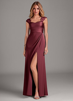 Azazie Laila Robes de demoiselle d'honneur Robe Trapèze en Satin extensible Plissée Merlot image1