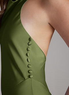 Azazie Sahara Bridesmaid Dresses Olive A-Line Pleated Stretch Satin Dress image5
