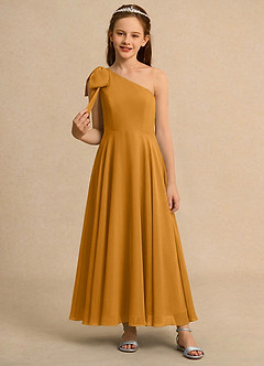 Azazie Guppy Girls Formal Flower Girl Dresses Butterscotch A-Line One Shoulder Chiffon Dress image3