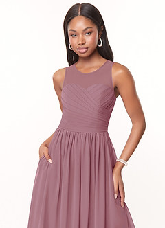 Azazie Nina Bridesmaid Dresses Vintage Mauve A-Line Pleated Chiffon Dress image5