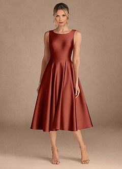 Azazie Fulton vestidos de madre de la novia Vestido de Terracota de Satén Elástico de Corte En A con Plisado image5