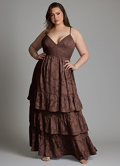 Azazie Nathalia Vestidos de madrinha de casamento Vestido Ganache de Esgotamento Floral de Linha A com Laço image7
