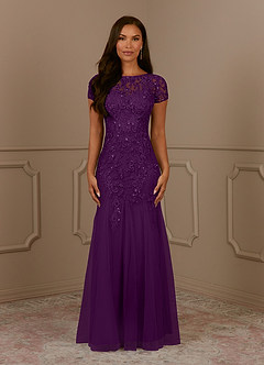 Azazie Laurie Mother of the Bride Dresses Grape Mermaid Scoop Sequins Tulle Dress image2