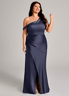 Azazie Madelyn Bridesmaid Dresses Stormy Mermaid One Shoulder Stretch Satin Convertible Dress image12